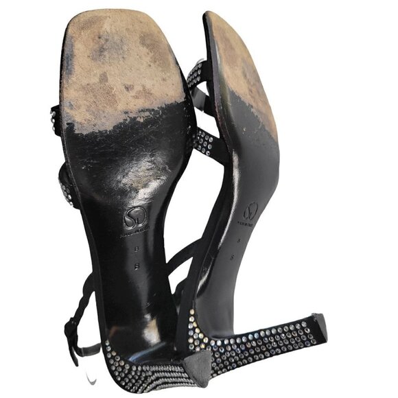 St. John Storm Black Crepe & Rhinestone Heels Women Size 8 B - Picture 10 of 14